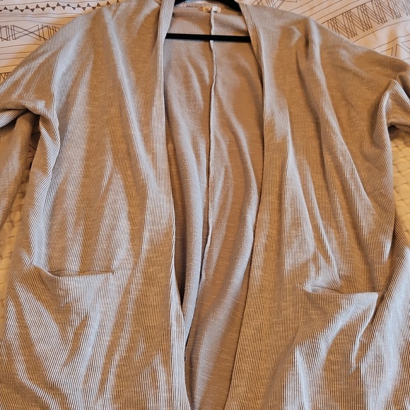 Light Grey Tan Open-Front Ribbed Cardigan - Picture 2 of 5